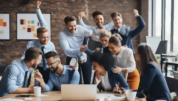 A business team celebrating success